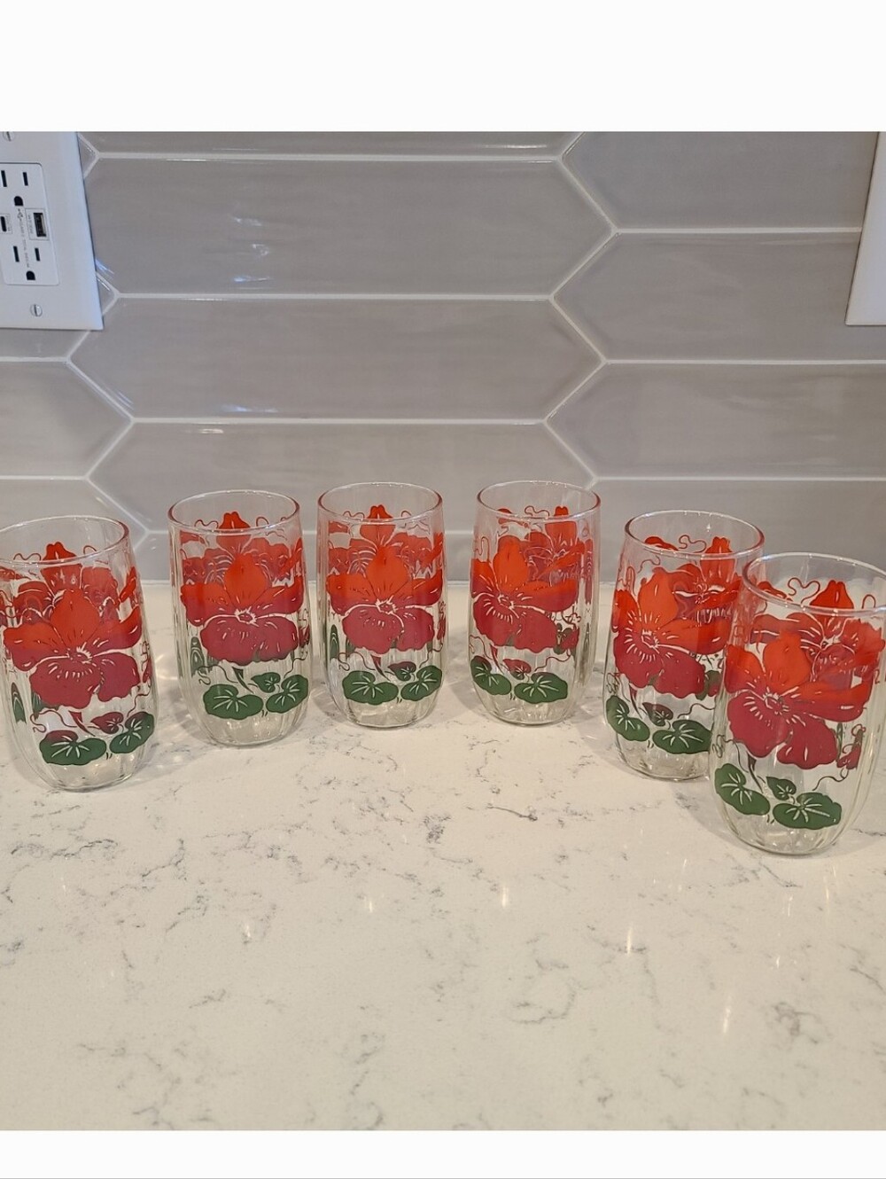 Libbey Floral Glass Tumblers in Red and Green (Set of 6)